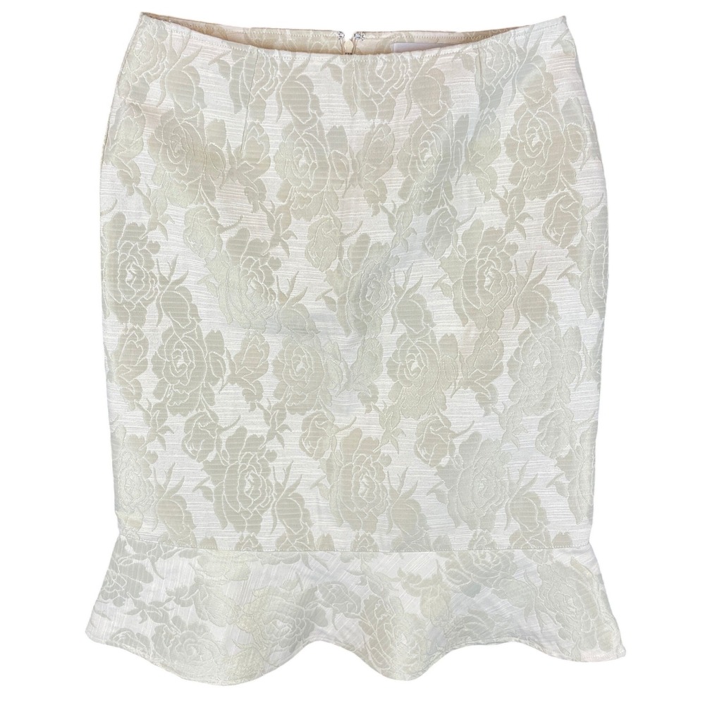 Victor Costa Womens Floral Brocade Ruffle Hem Pencil Skirt Champagne Metallic‎ 8